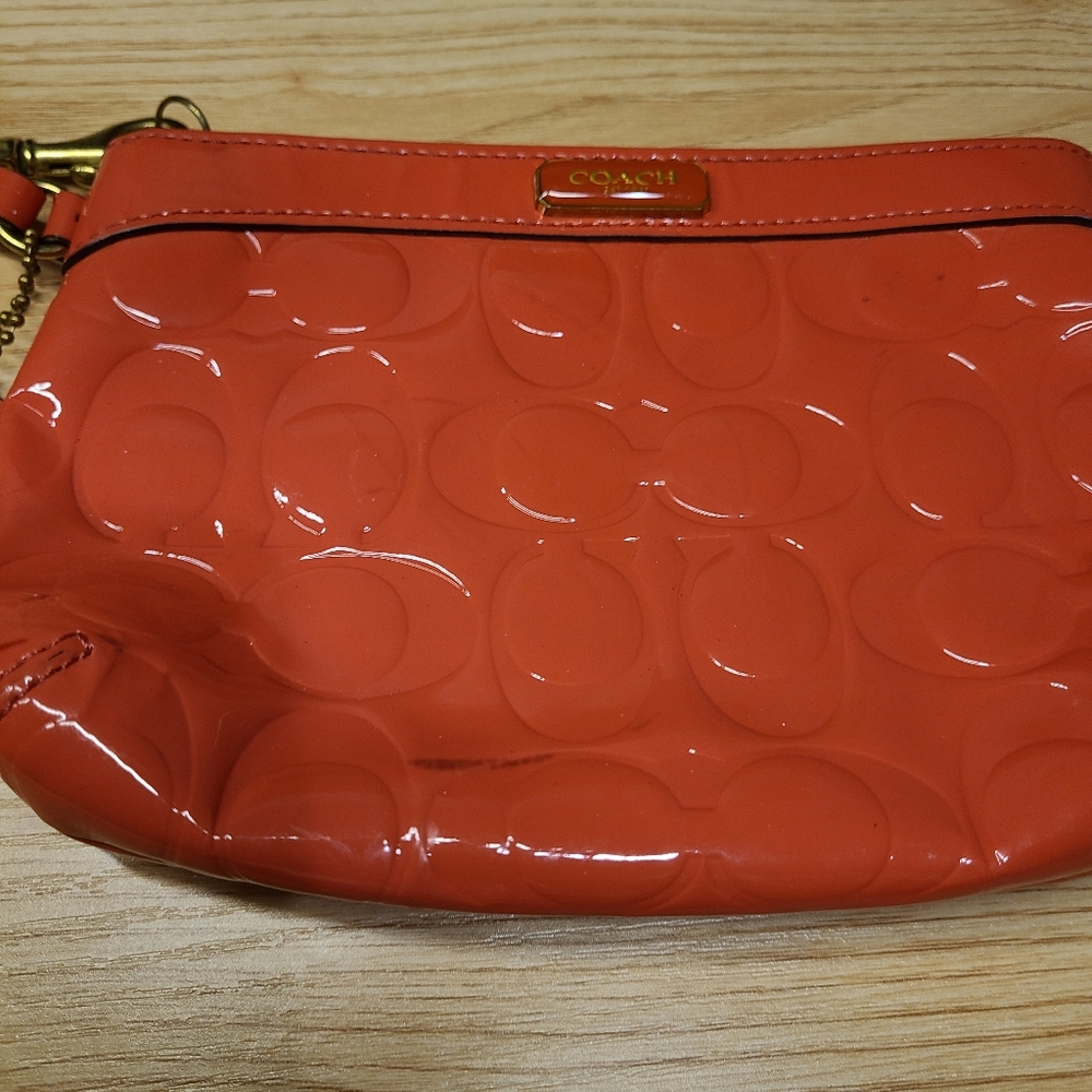 Coach Clutch Quilt Embossed Signature “C” Design Papaya Coral GUC - Picture 4 of 9